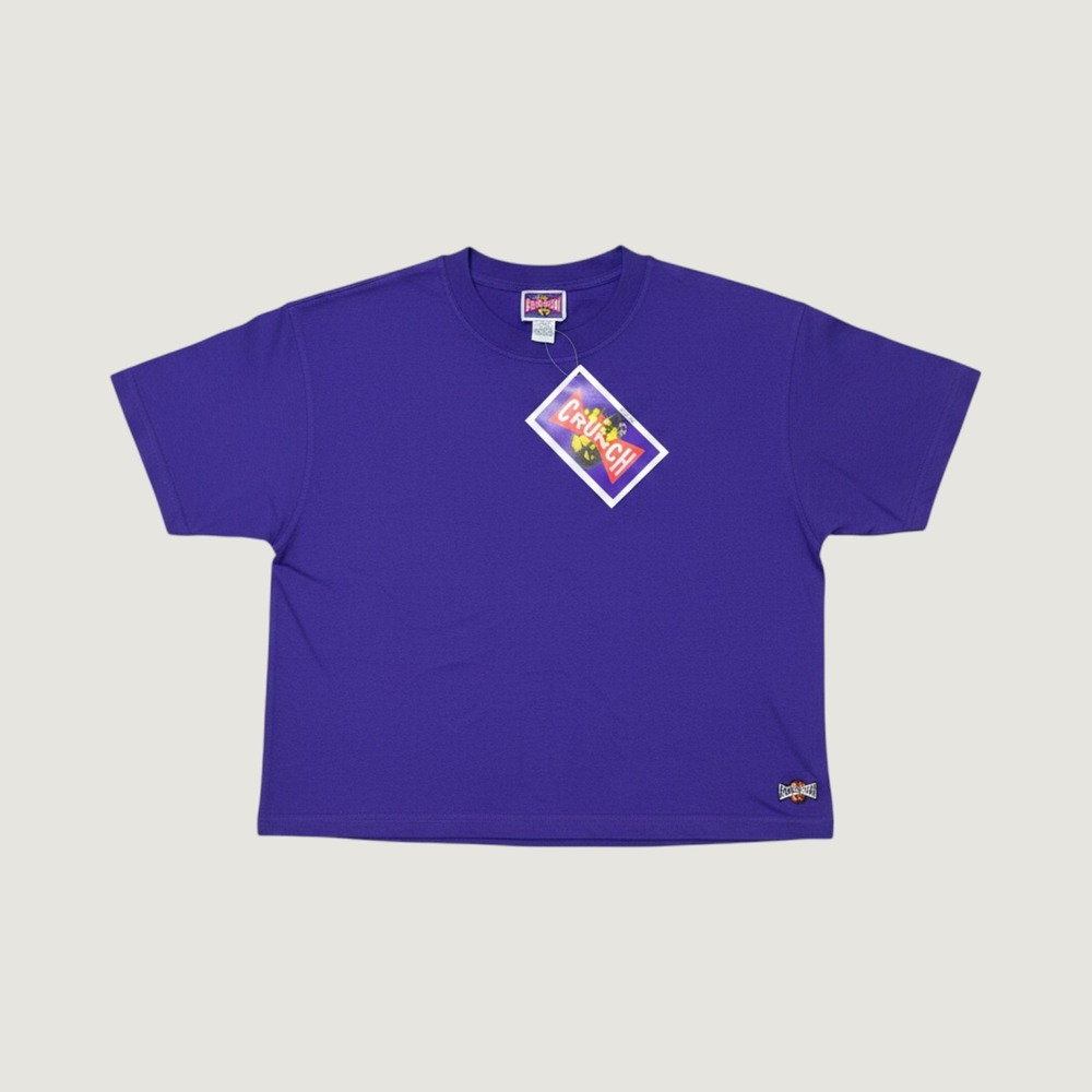 VTG NWT CRUNCH Purple Crew Neck Short Sleeve Cropped T Shirt Women's M Cotton